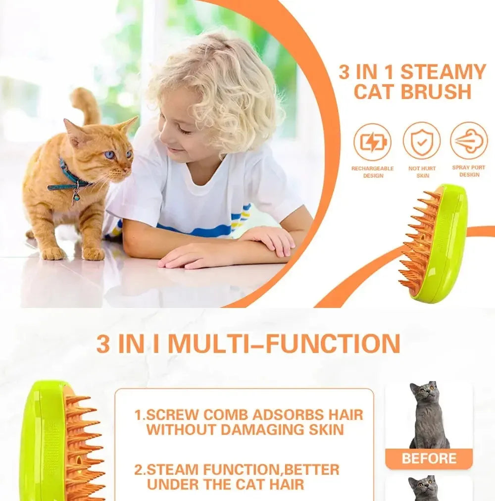 Furr-esh and Steamy' Rechargeable USB Electric Steam Brush For All Paws