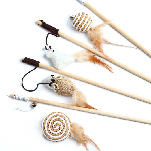 Whisker Wand Tethered & Feathered Cat Toy, Tail Teaser Stick