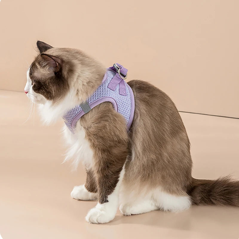 Purr-caution Vest Reflective Cat Harness with Leash